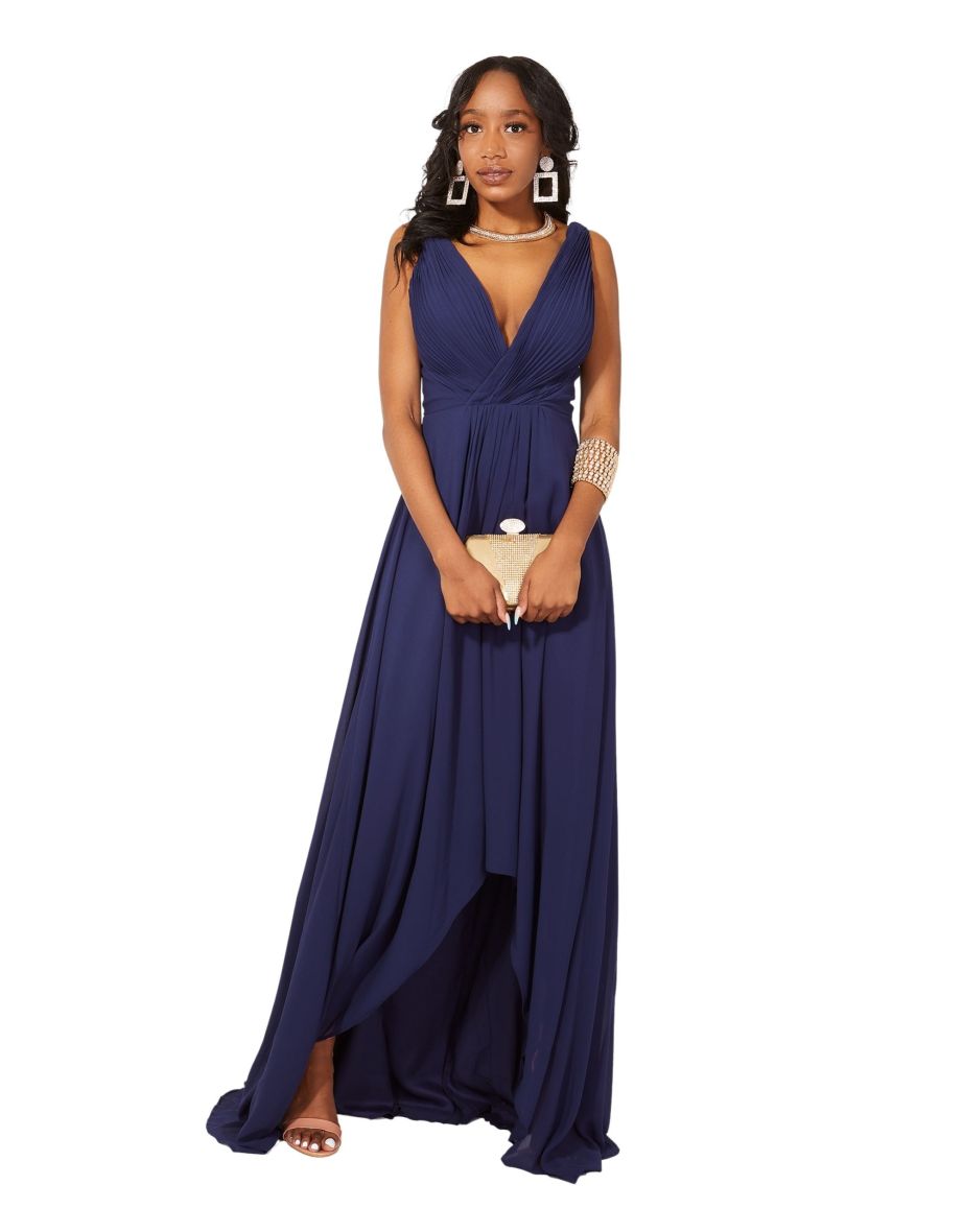 Shop V neck High Low Wrap Maxi Dress Online in Bahrain VogaCloset