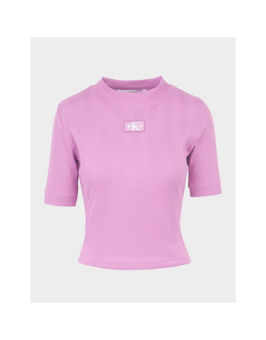 Women's Calvin Klein Ribbed T-Shirt in Purple - 4