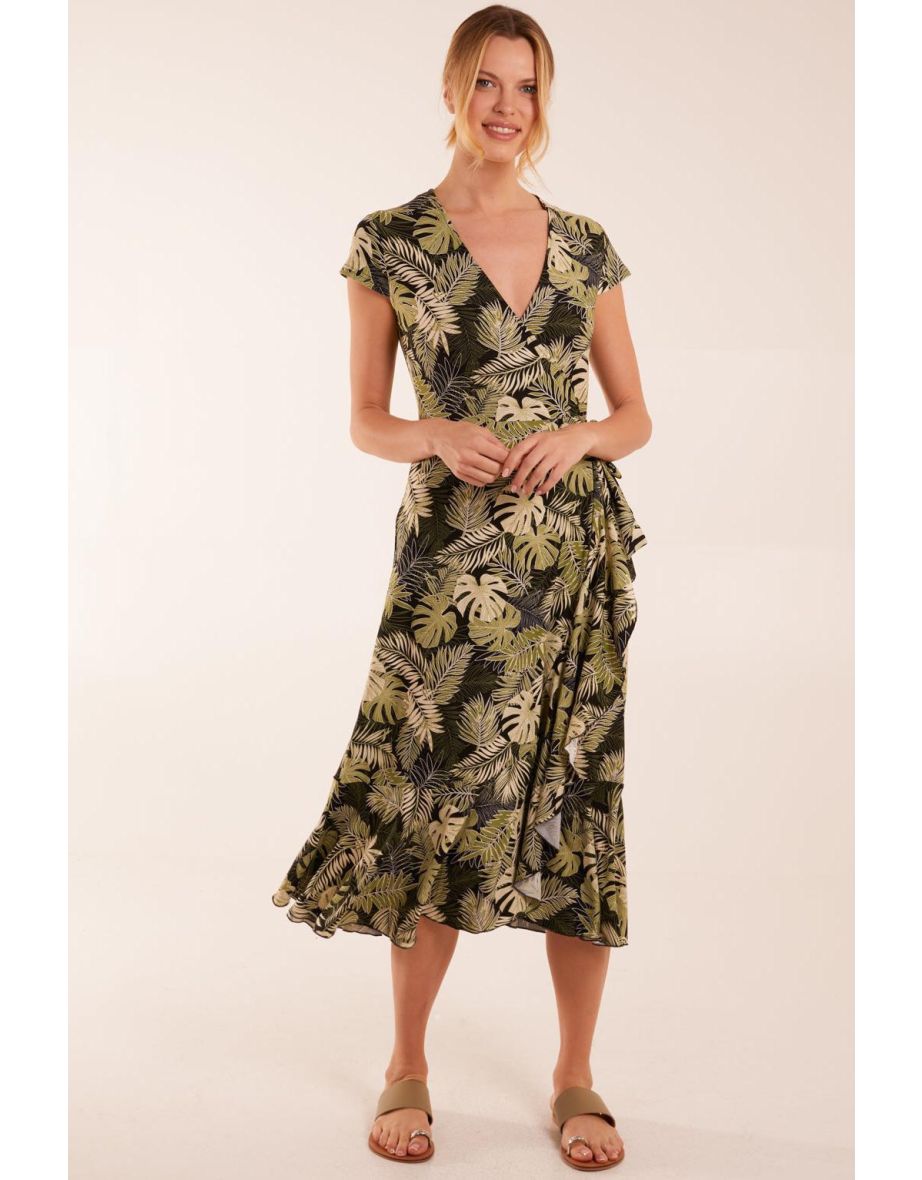 Tropical Print Wrap Front Dress