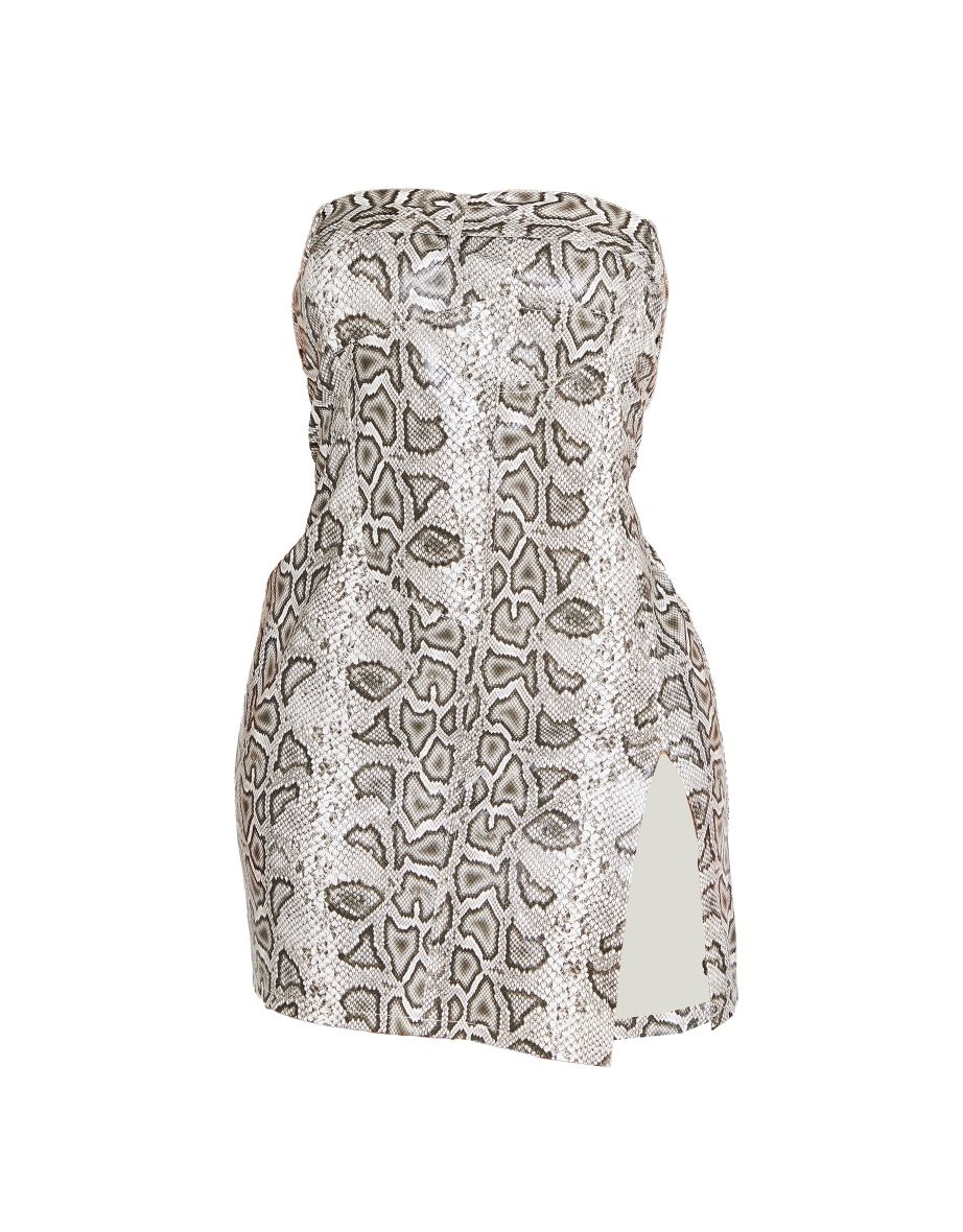 Shape White Faux Leather Snake Print Bandeau Mini Dress - 4