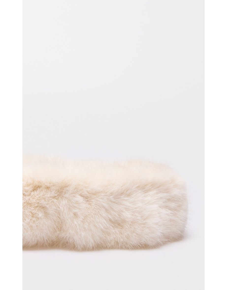 Cream Faux Fur Soft Knot Headband - 2