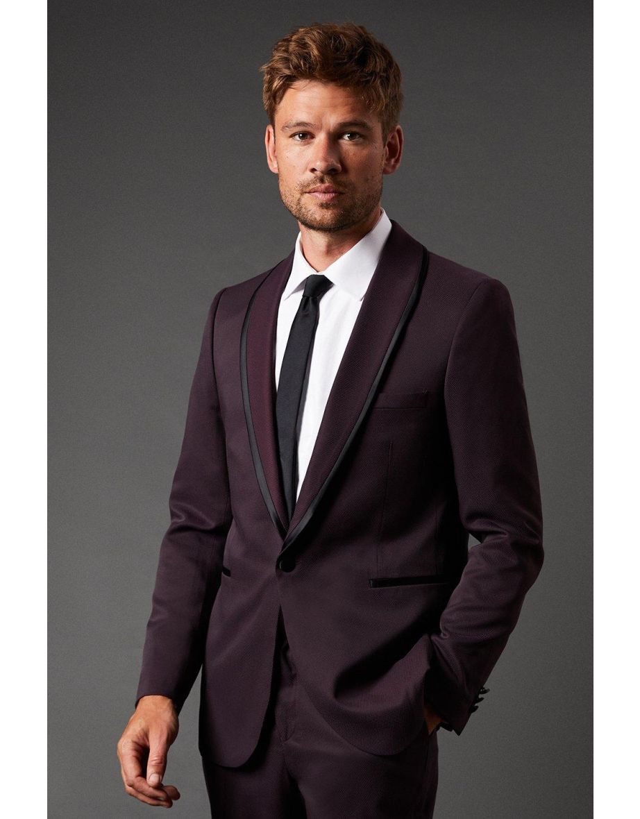 Burgundy Tipped Shawl Collar Tuxedo Jacket