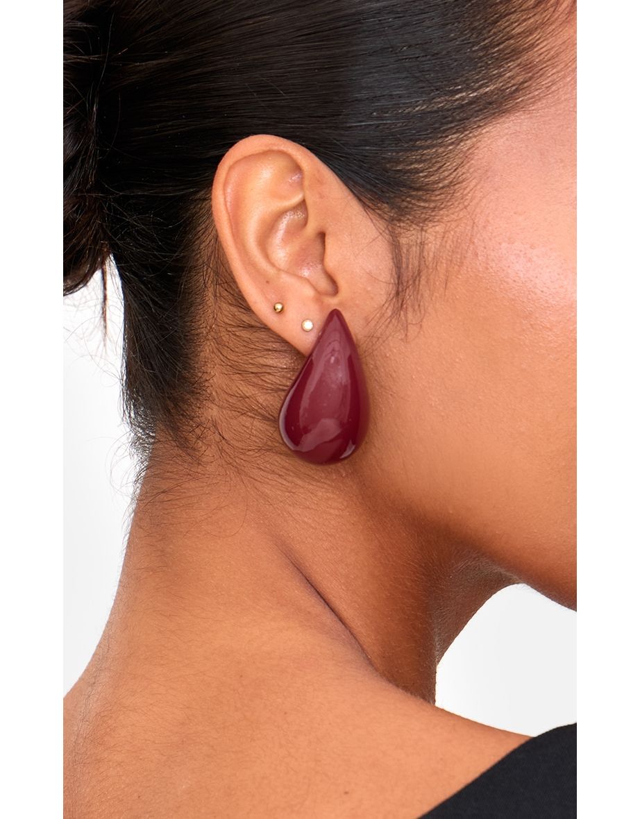 Burgundy Acrylic Teardrop Statement Earrings