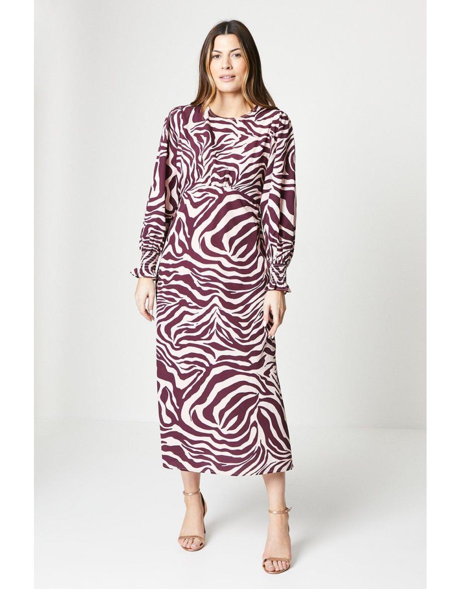 Shirred Cuff Empire Seam Midi Dress