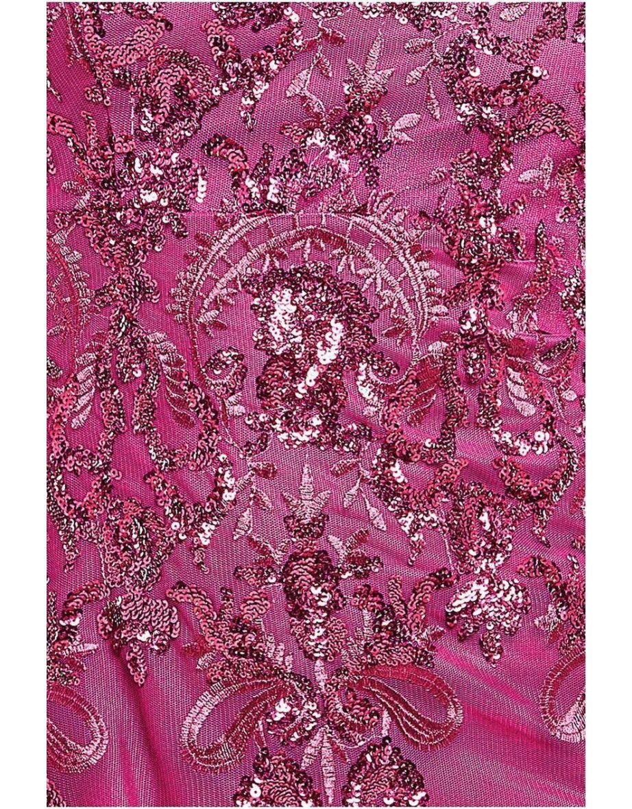 Goddiva Bardot Sequin Embroidered Maxi Dress - Magenta - 3