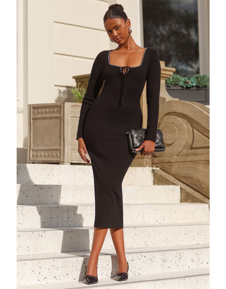 Black Diamante Trim Jumper Dress