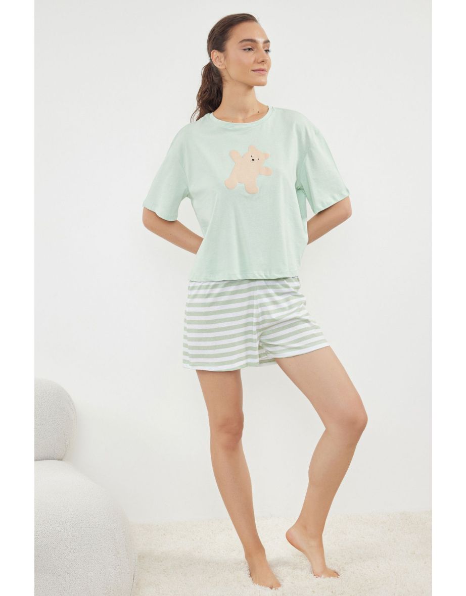 Mint 100% Cotton Striped Single Jersey Knitted Pajama Set