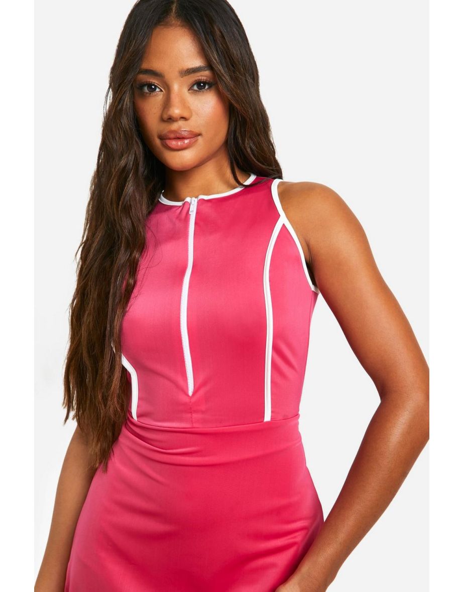 Contrast Tennis Style Skort Zip Playsuit - pink - 3