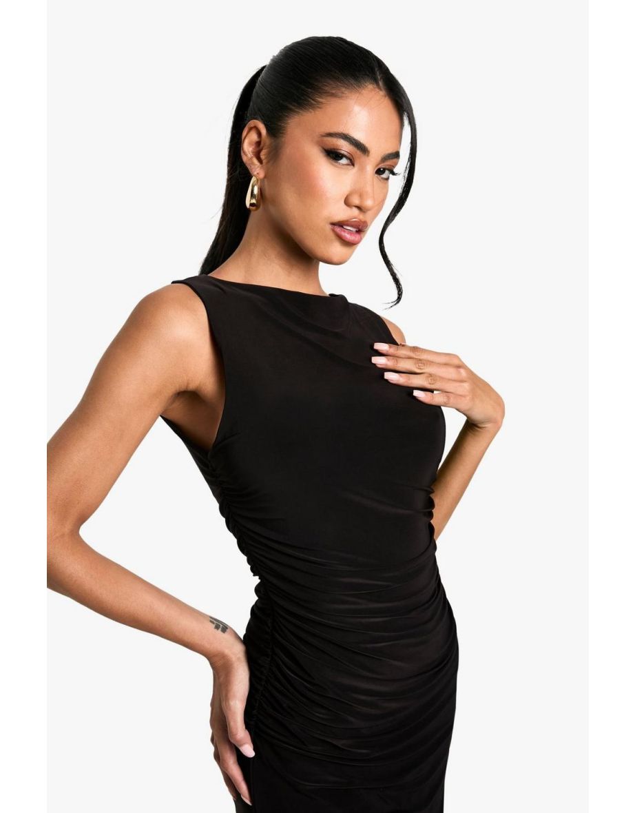 Slinky Ruched Mini Dress - black - 3