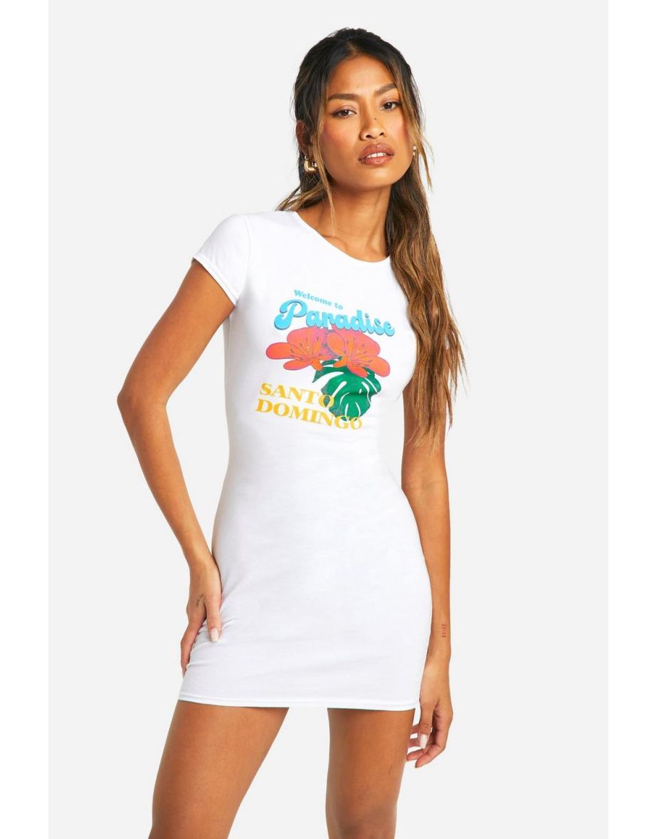 Santo Domigo Print Cap Sleeve Mini Dress - white