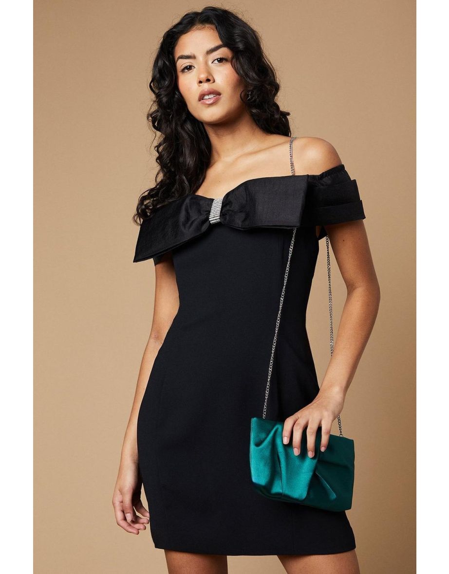 Ruched Satin clutch Bag with Removable Shoulder Strap