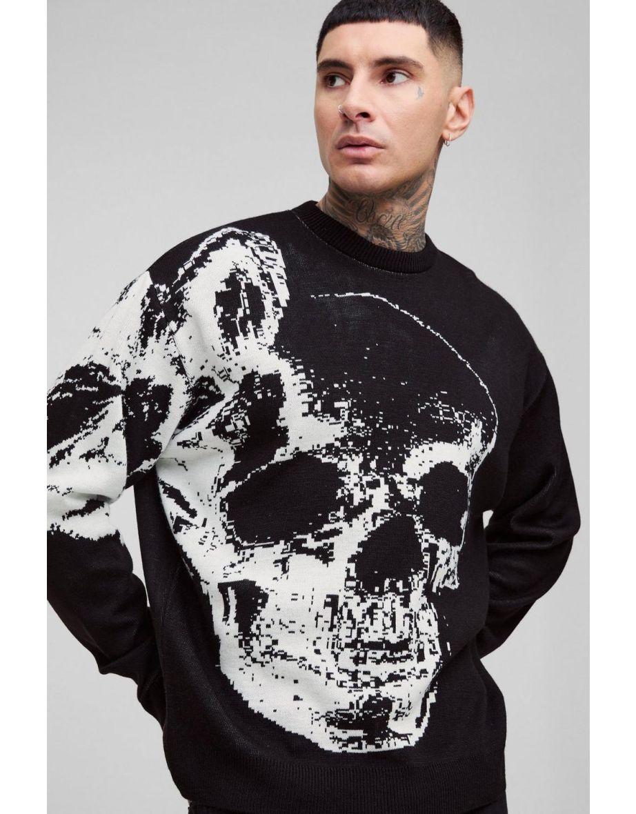 Tall Oversized Butterfly Skull Knitted Jumper - black - 2