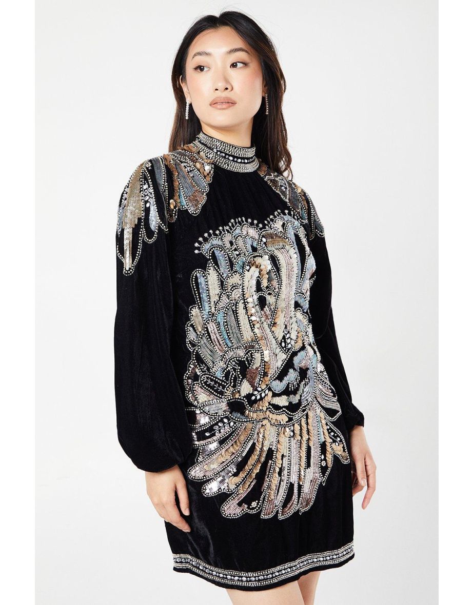 Premium Hand Embellished Velvet Swing Dress