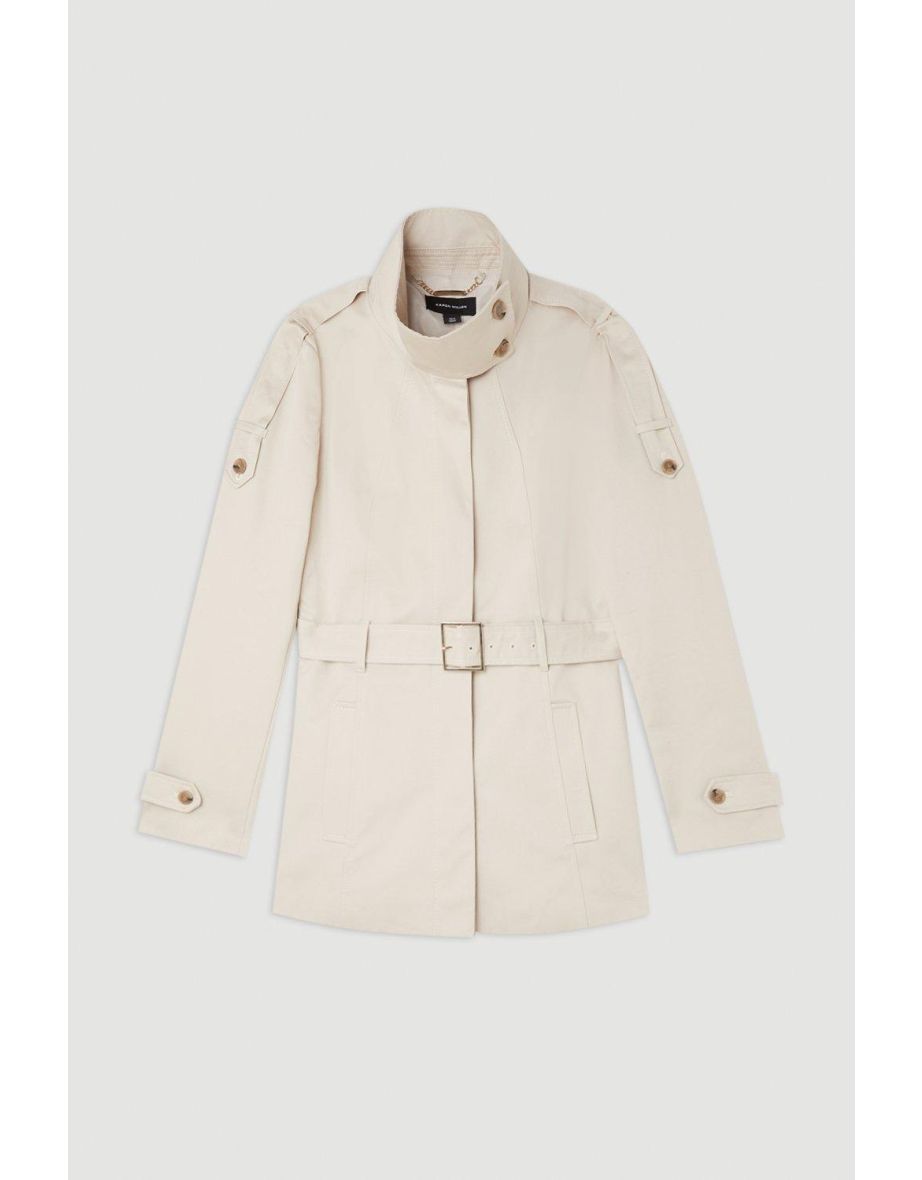 Tailored High Neck Belted Mini Trench Coat - 3