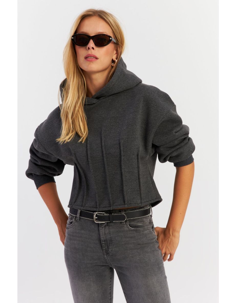 Women's Anthracite Ribbed Three Thread Hoodie