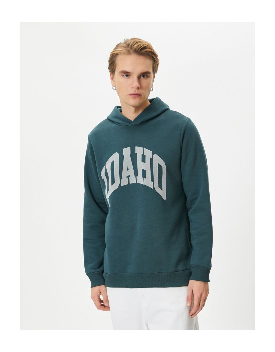 Hooded Sweatshirt Slogan Printed Long Sleeve Ribbed