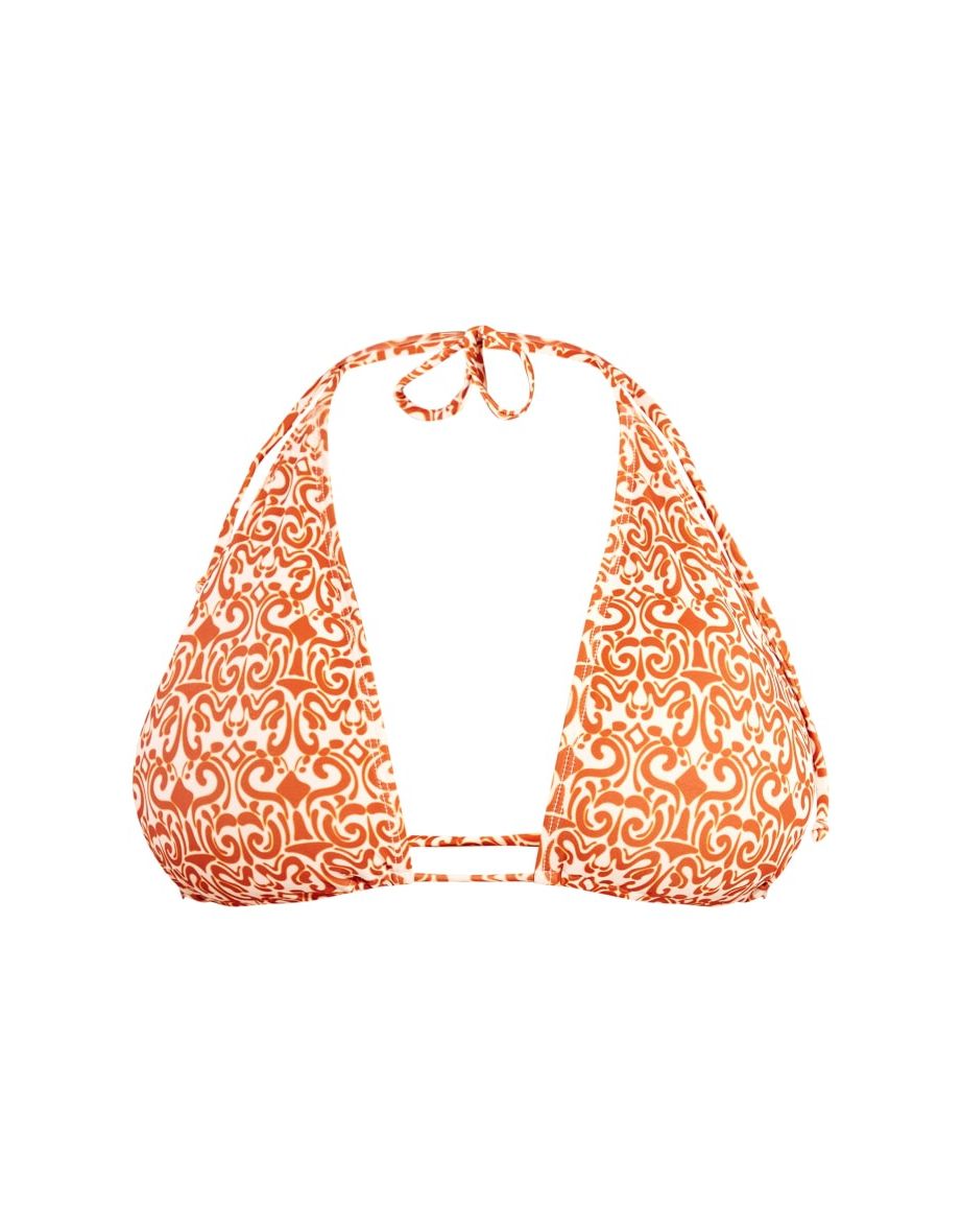 Brown Swirl Outline Print Fuller Bust Triangle Bikini Top - 3