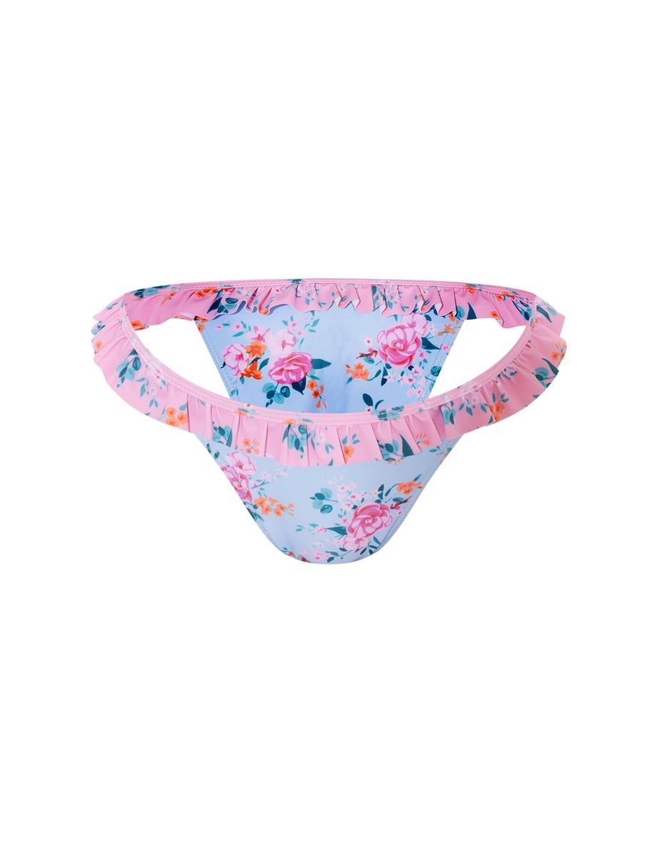 Multi Contrast Floral Ruffle Hem Bikini Top - 3