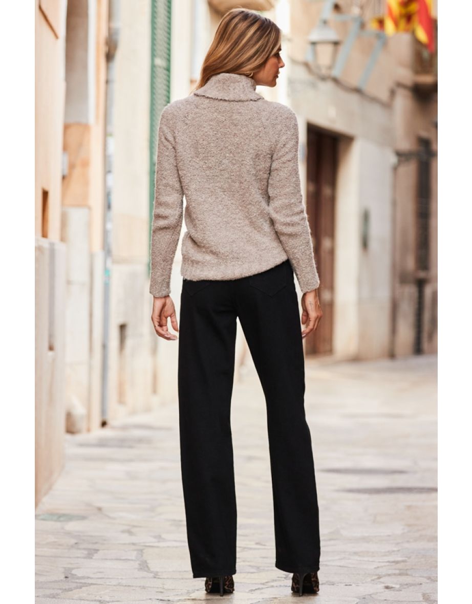 Black Wide Leg Jeans With Rose Gold Button Detail - 3