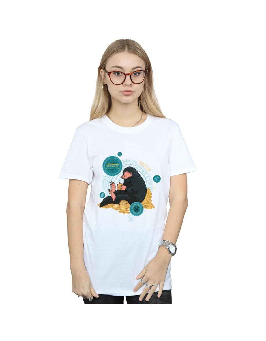 Fantastic Beasts Womens/Ladies Sitting Niffler Cotton Boyfriend T-Shirt - White