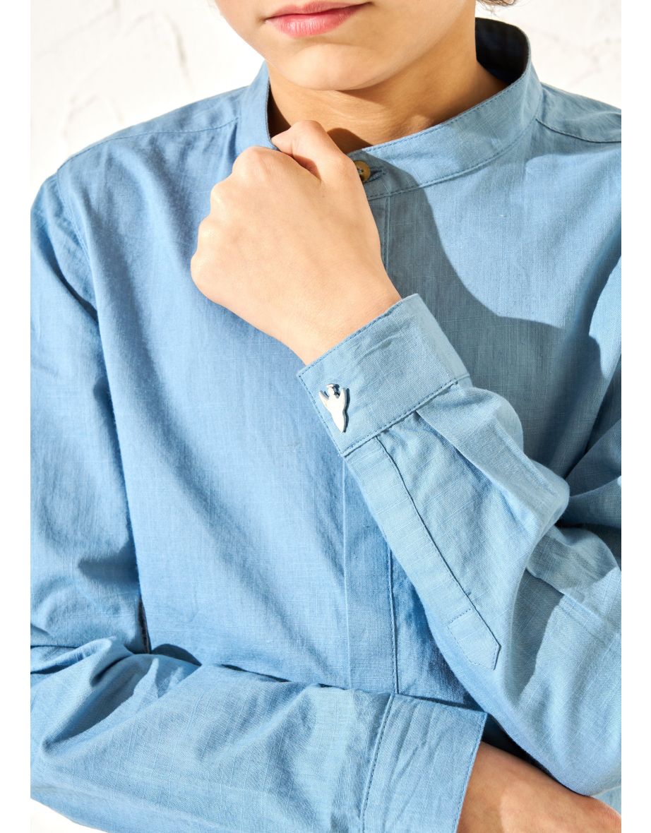 Omar Blue Mandarin Shirt - 1