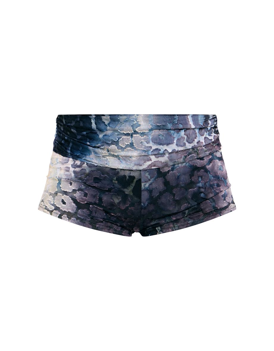 Black Leopard Fold Over Detail Devore Hot Pants - 5