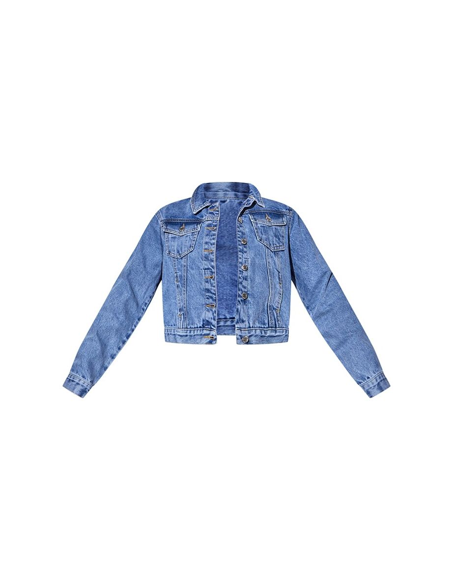 Recycled Light Blue Wash Basic Cropped Denim Jacket - 4