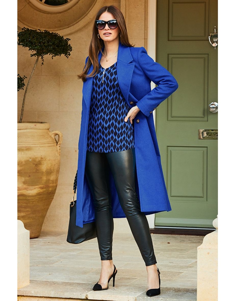 Blue Geometric Print Zip Neck Jersey Top - 4