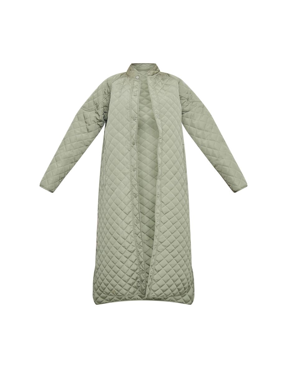 Sage Khaki Maxi Quilted Coat - 4