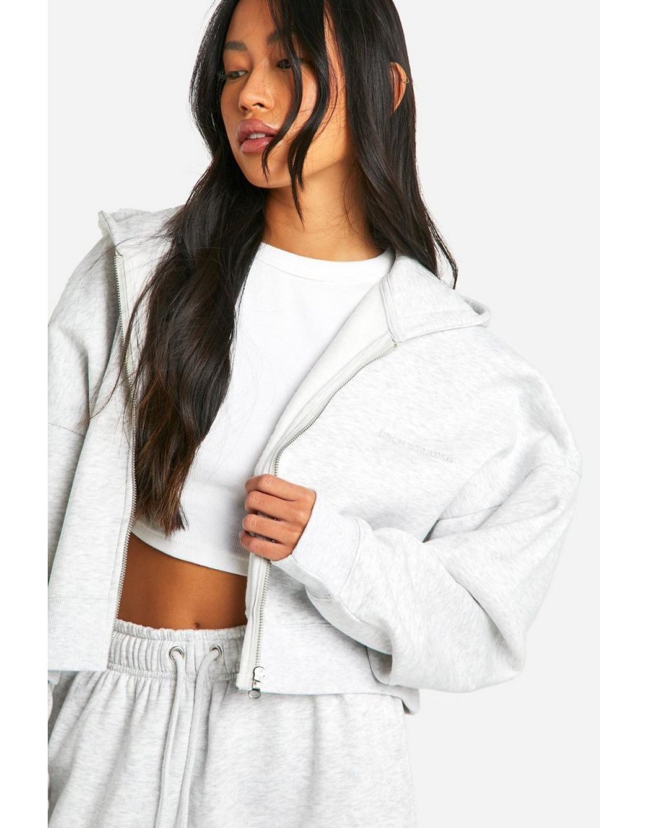 Dsgn Studio Embroidered Zip Through Boxy Crop Hoodie - ash grey - 3