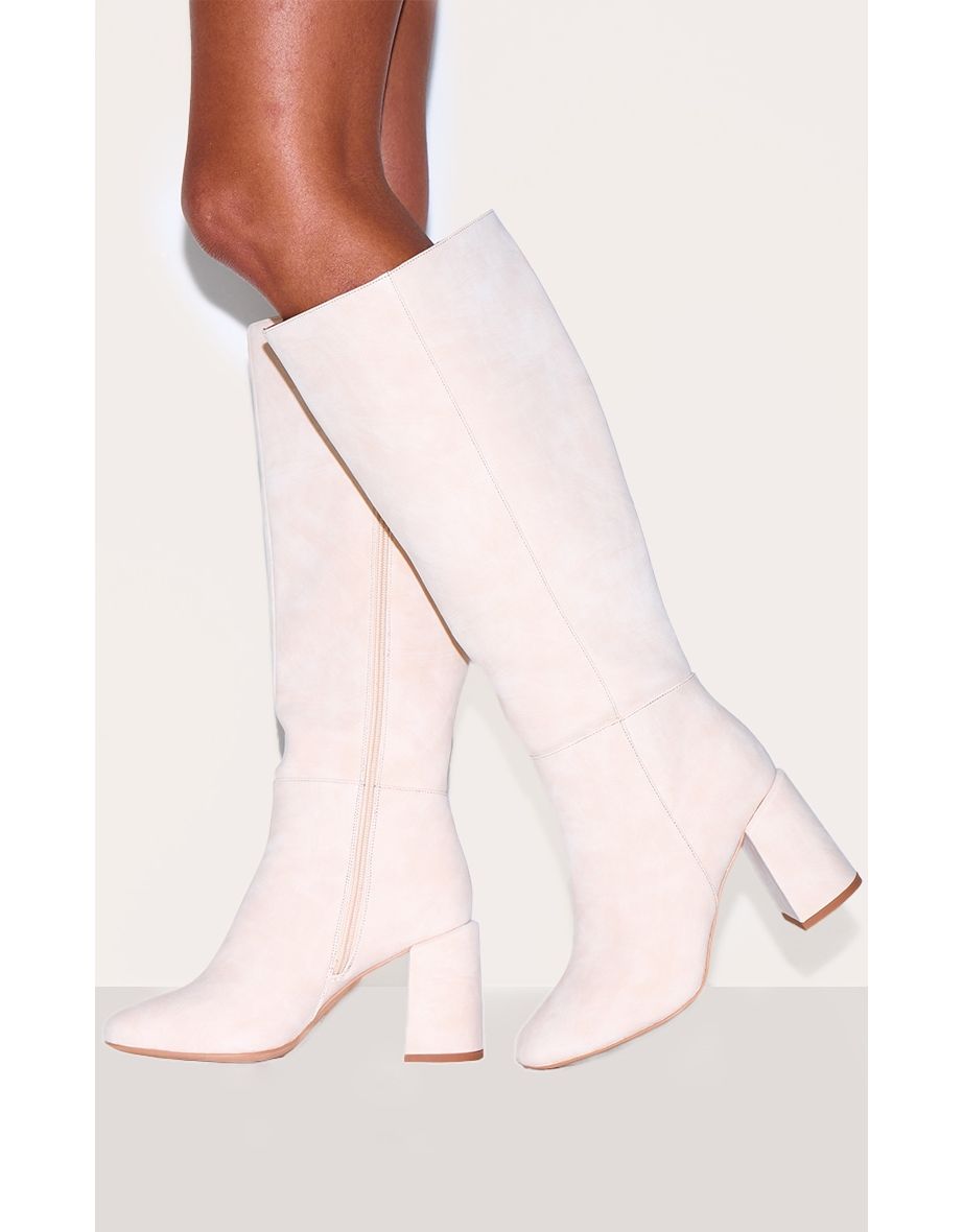 Stone Nubuck Wide Fit Round Toe Block Heel Knee High Boots - 4
