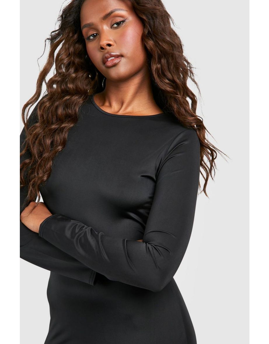 Premium Matte Slinky Crew Neck Mini Dress - black - 3