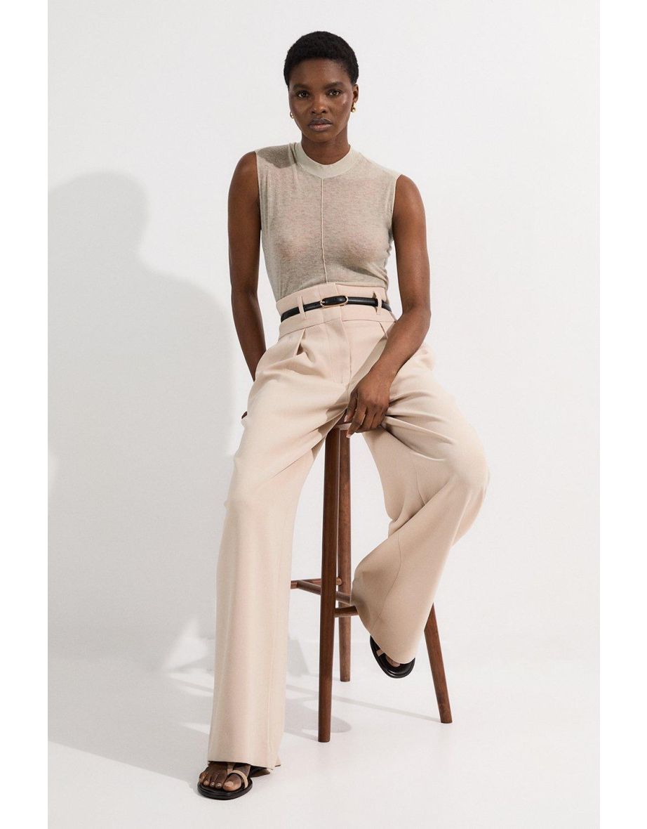 Compact Stretch Essential Tailored High Waist Wide Leg Trouser