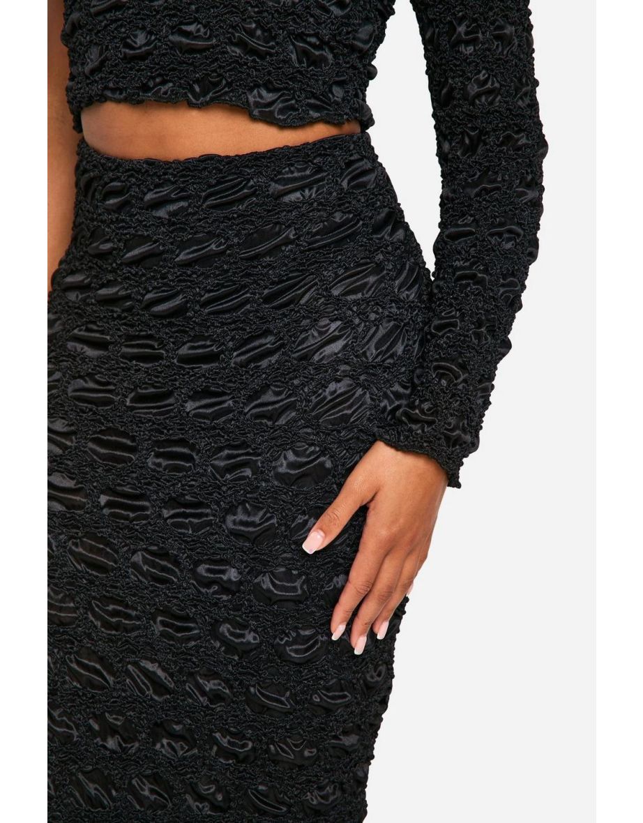 Crinkle Textured Maxi Skirt - black - 3
