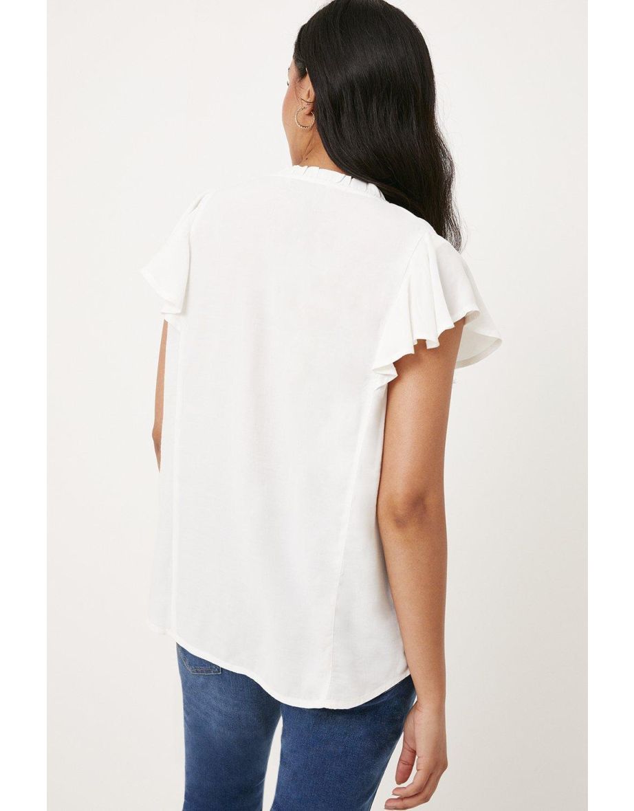 Petite Plain Short Sleeve Button Through Top - 2