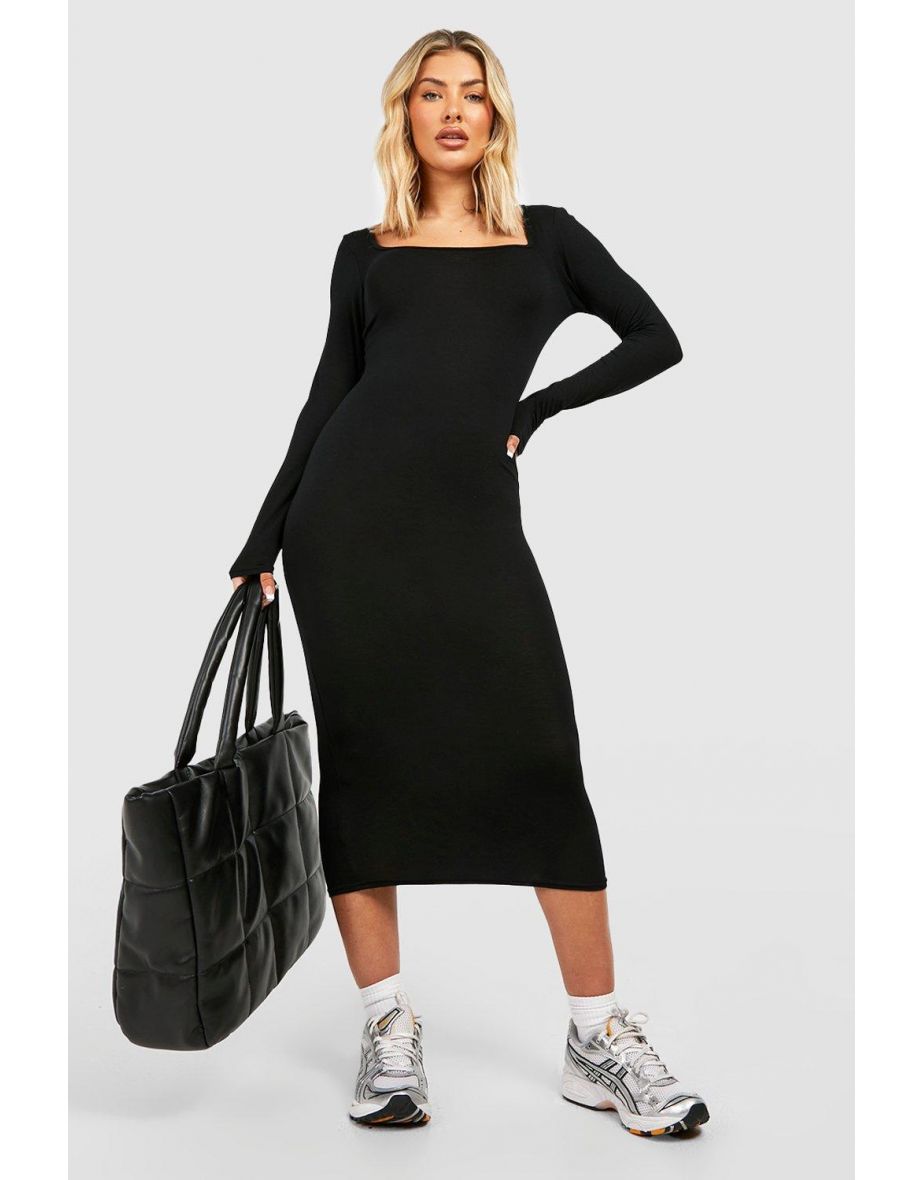 Basics Square Neck Midi Dress - black