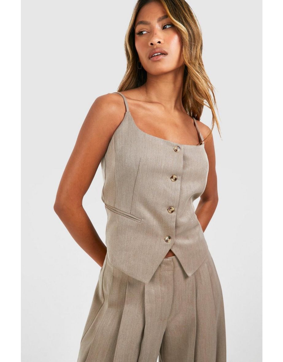 Linen Look Contrast Button Waistcoat - taupe