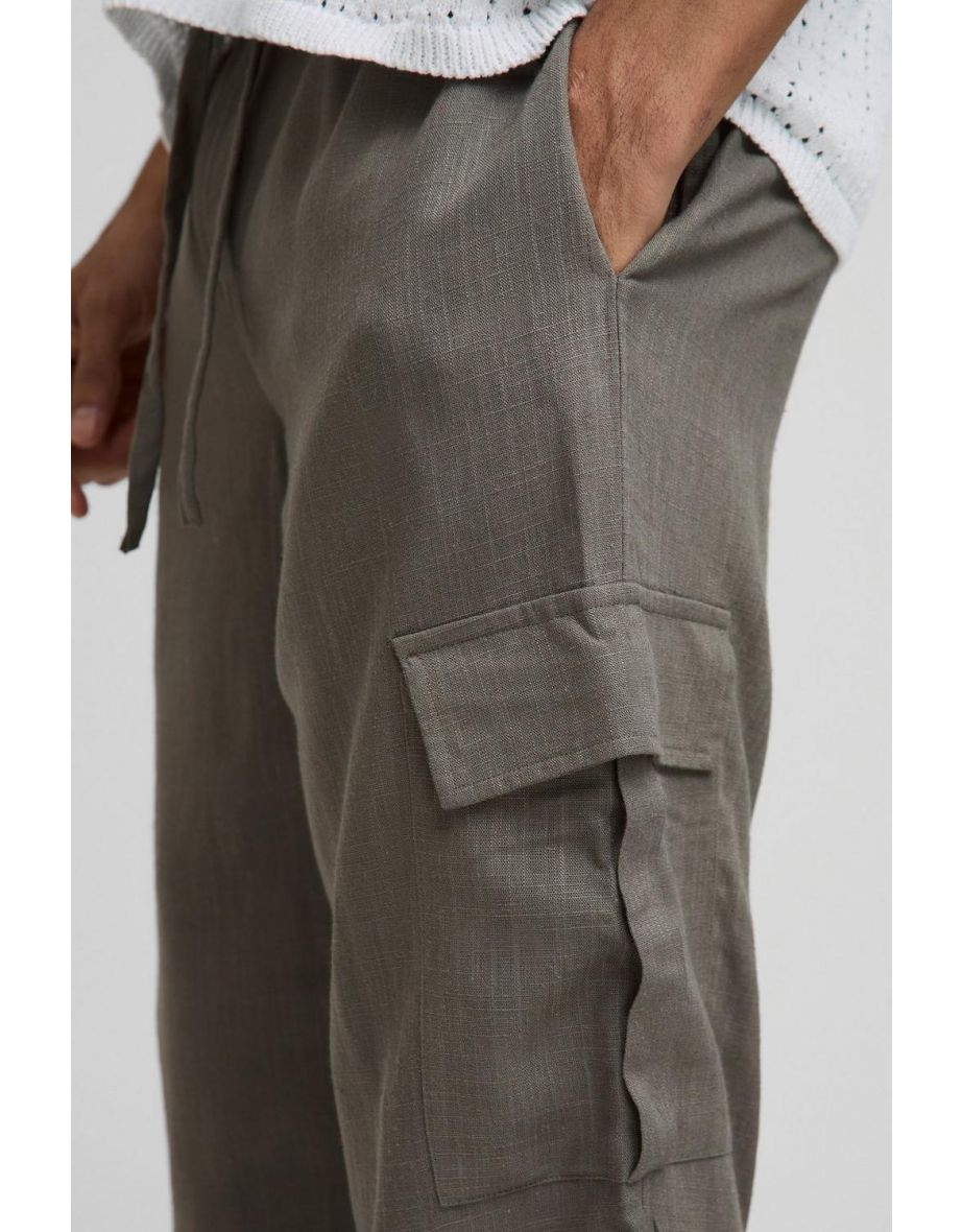 Half & Half Waistband Relaxed Fit Linen Blend Cargo Trousers - 2