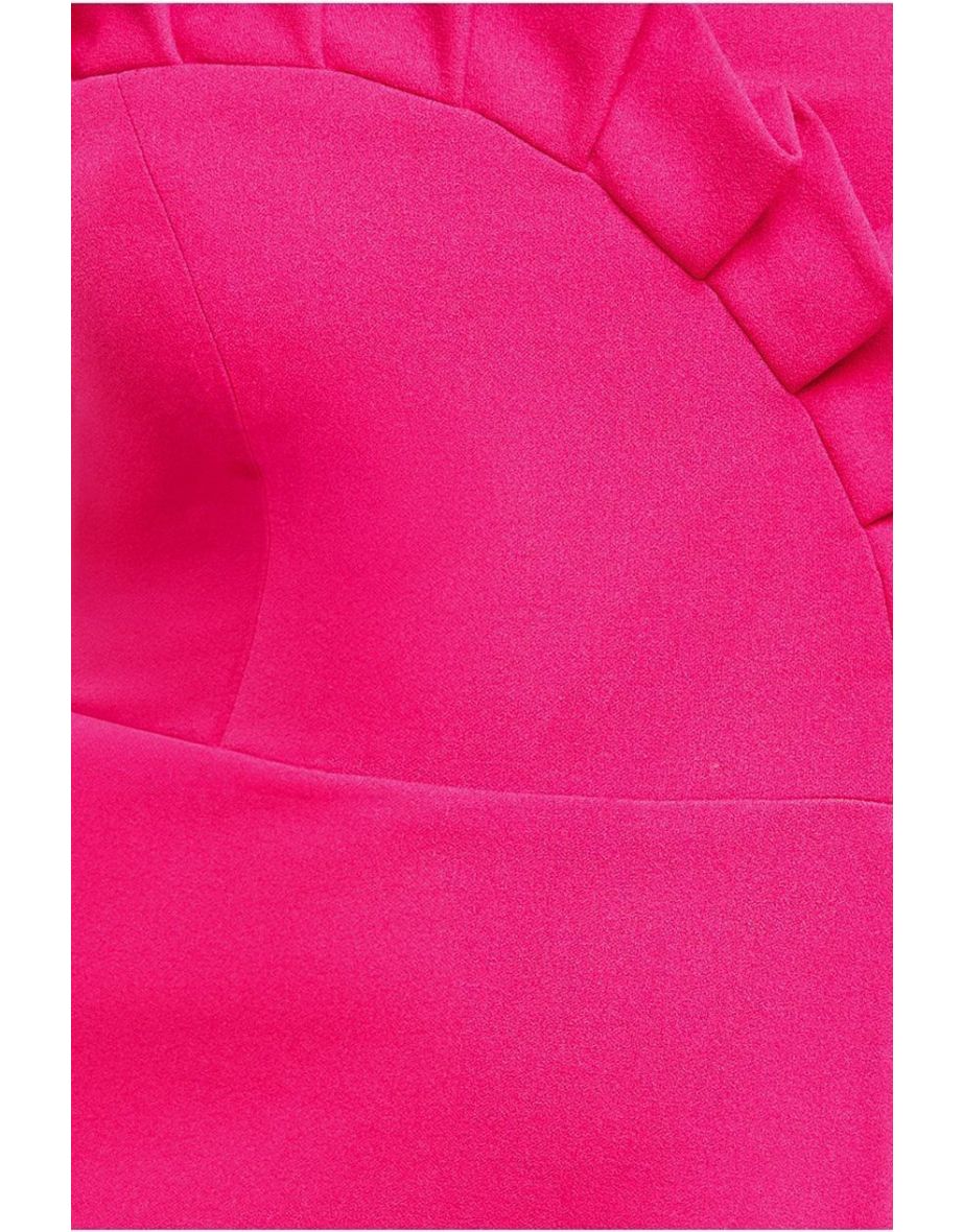 Goddiva Frilled Halter Neck Strap Midi Dress - Magenta - 6
