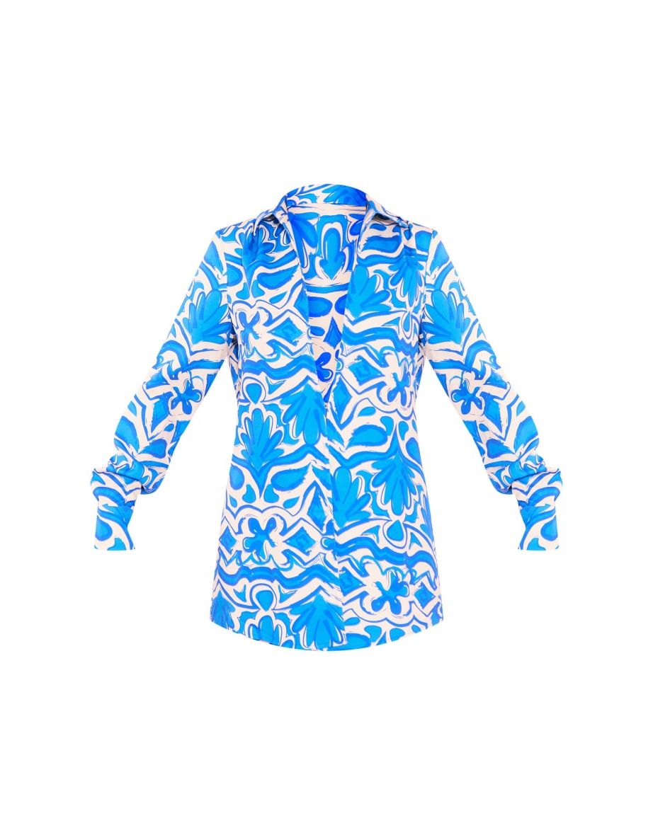Blue Oversized Print Shirt - 4