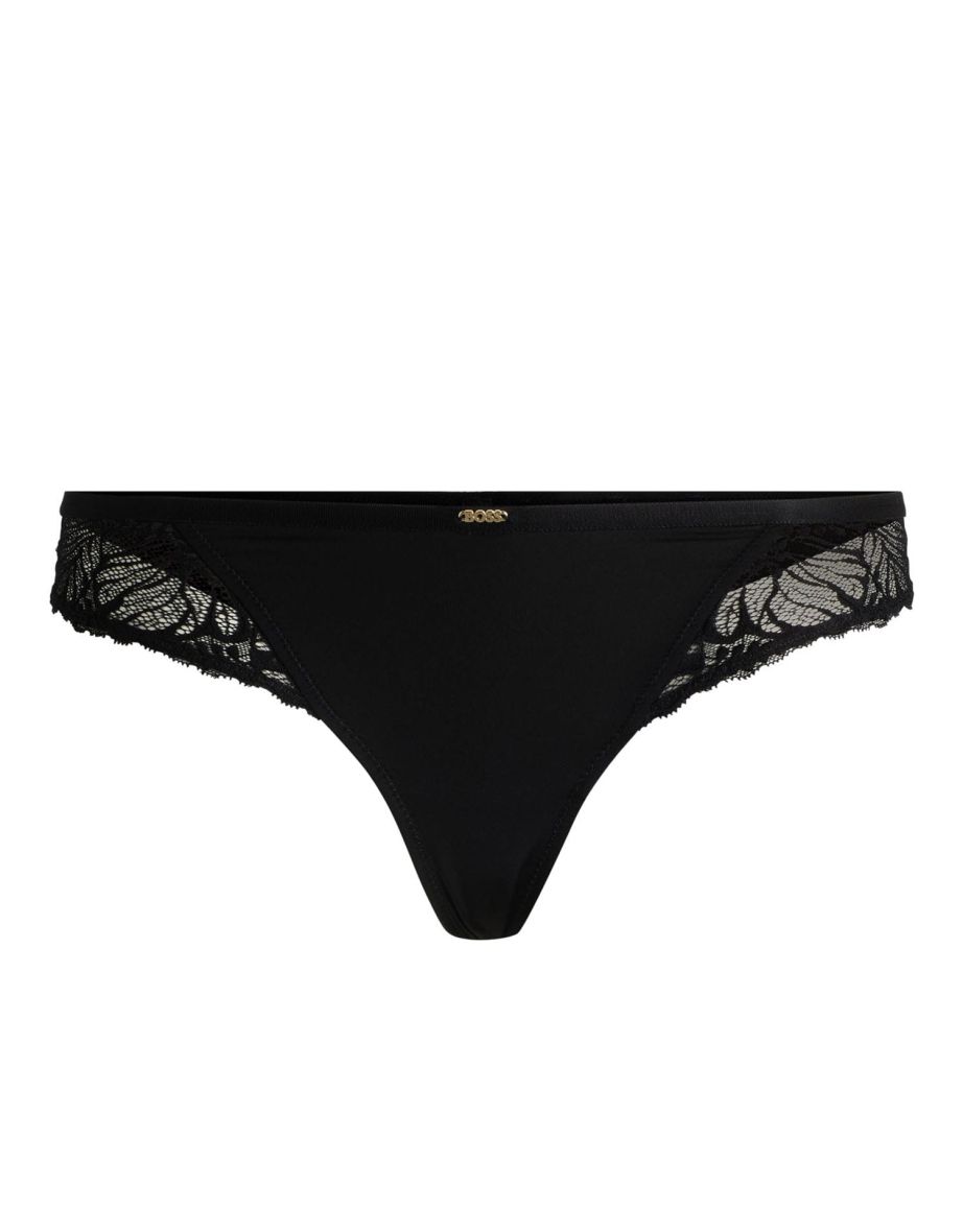 Women's Boss Bianca Logo Trim Brazilian Briefs in Black - 2