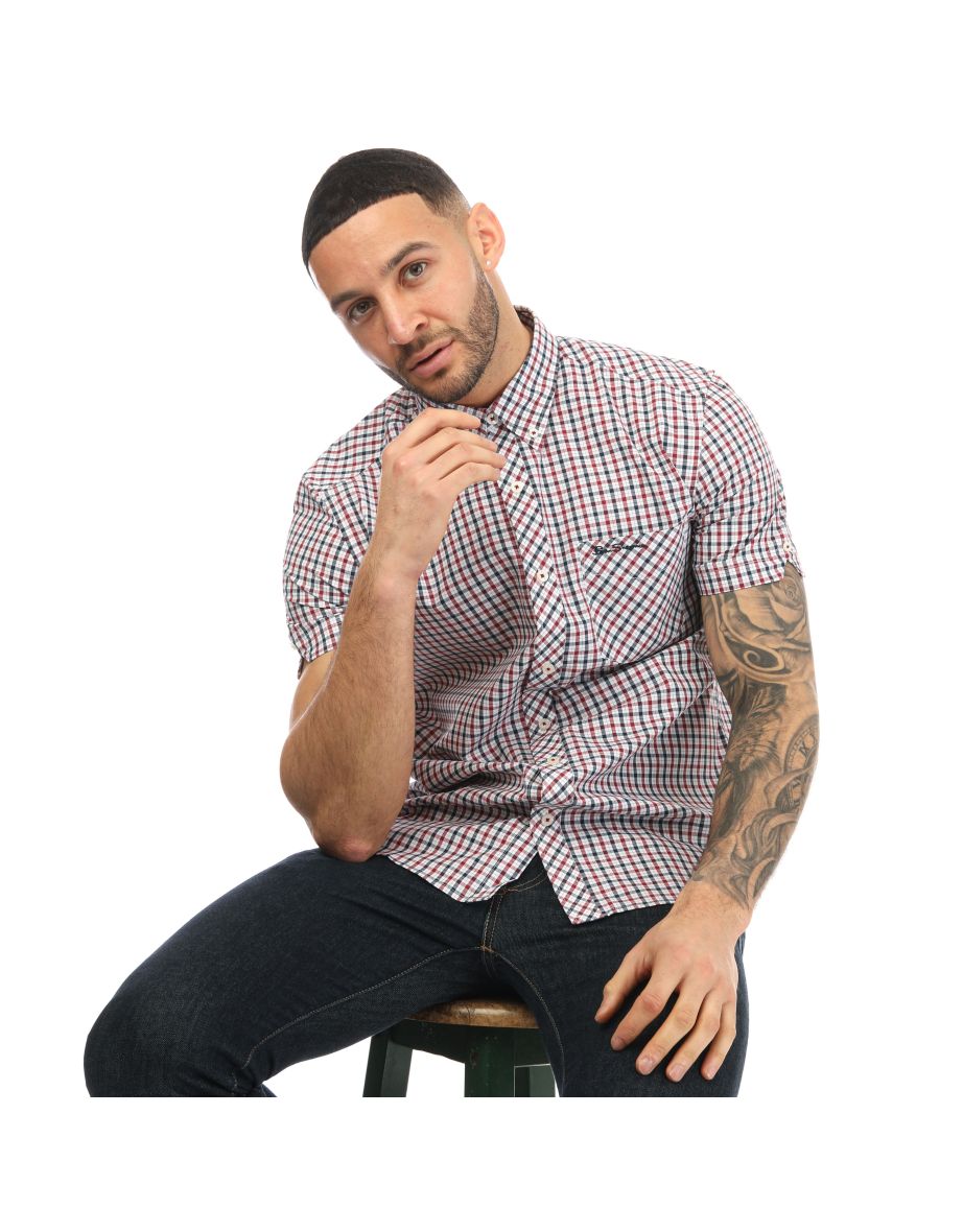 Men's Ben Sherman Short Sleeve Gingham Shirt in Red - 3