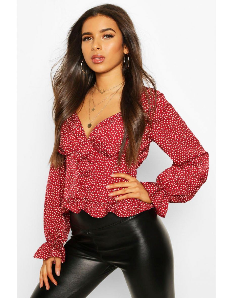 Ditsy Floral Corset Detail Woven Blouse - black - 3