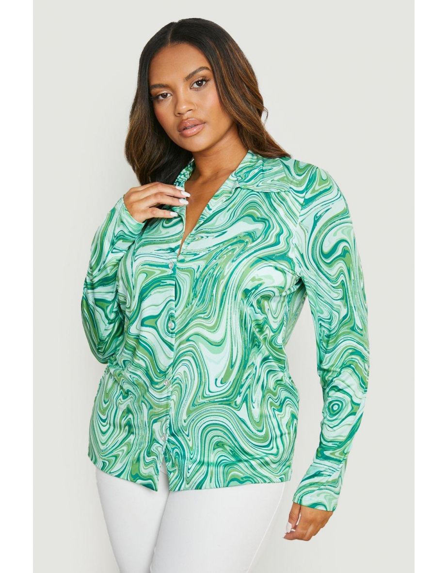 Plus Slinky Marble Effect Slinky Shirt - green - 3