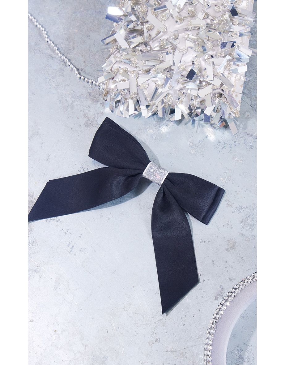 Black Diamante Middle Hair Bow - 2
