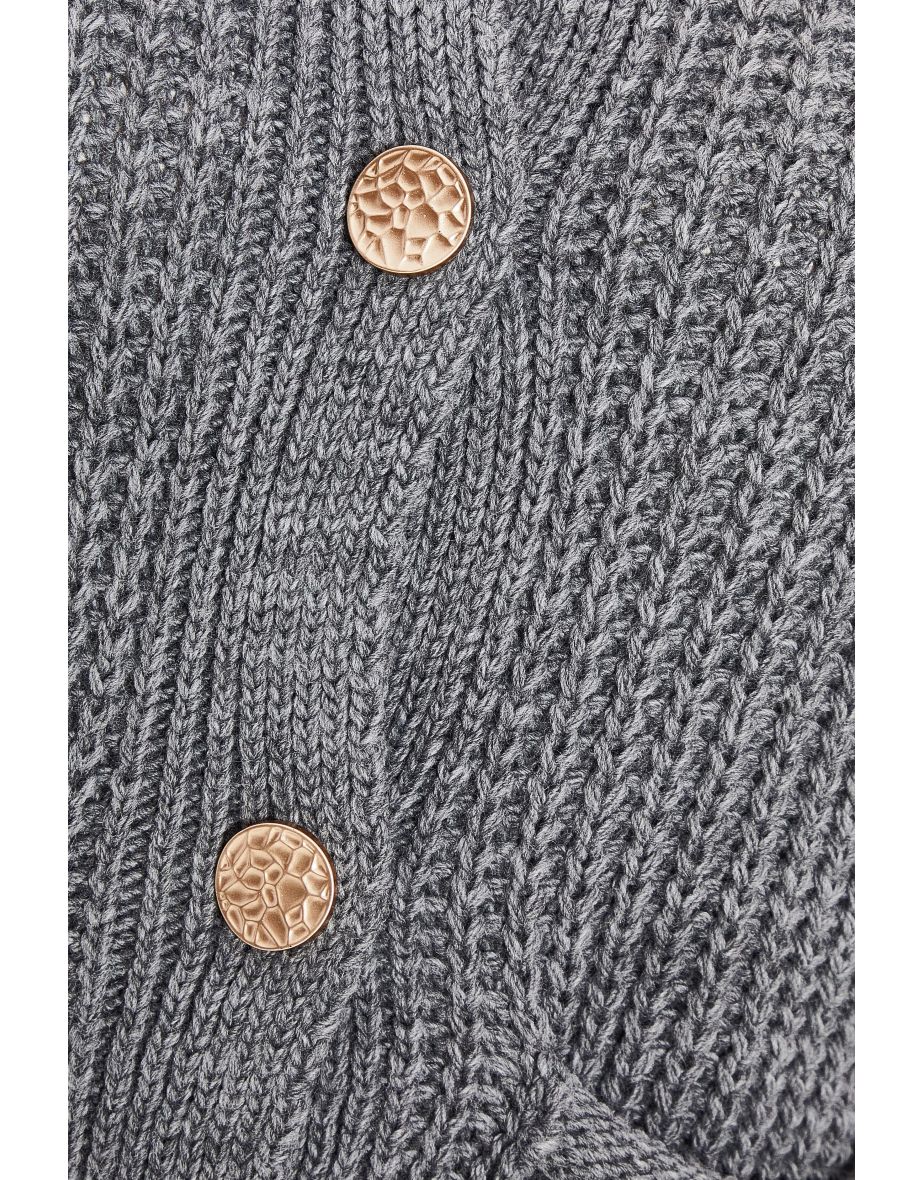 Grey Chunky Knit Cardigan - 5