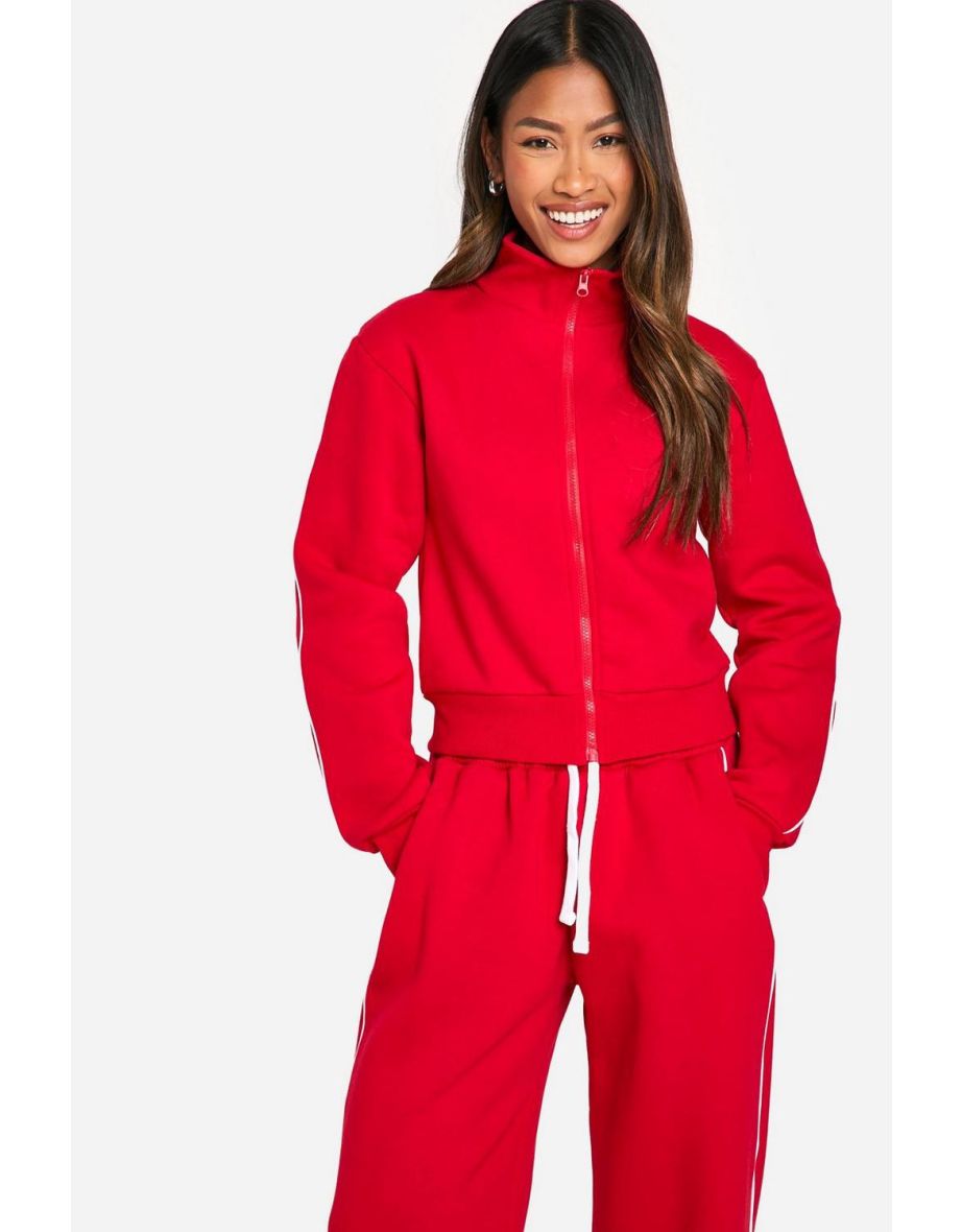 PIPING DETAIL ZIP THROUGH SWEATSHIRT AND STRAIGHT LEG JOGGER TRACKSUIT - red - 3