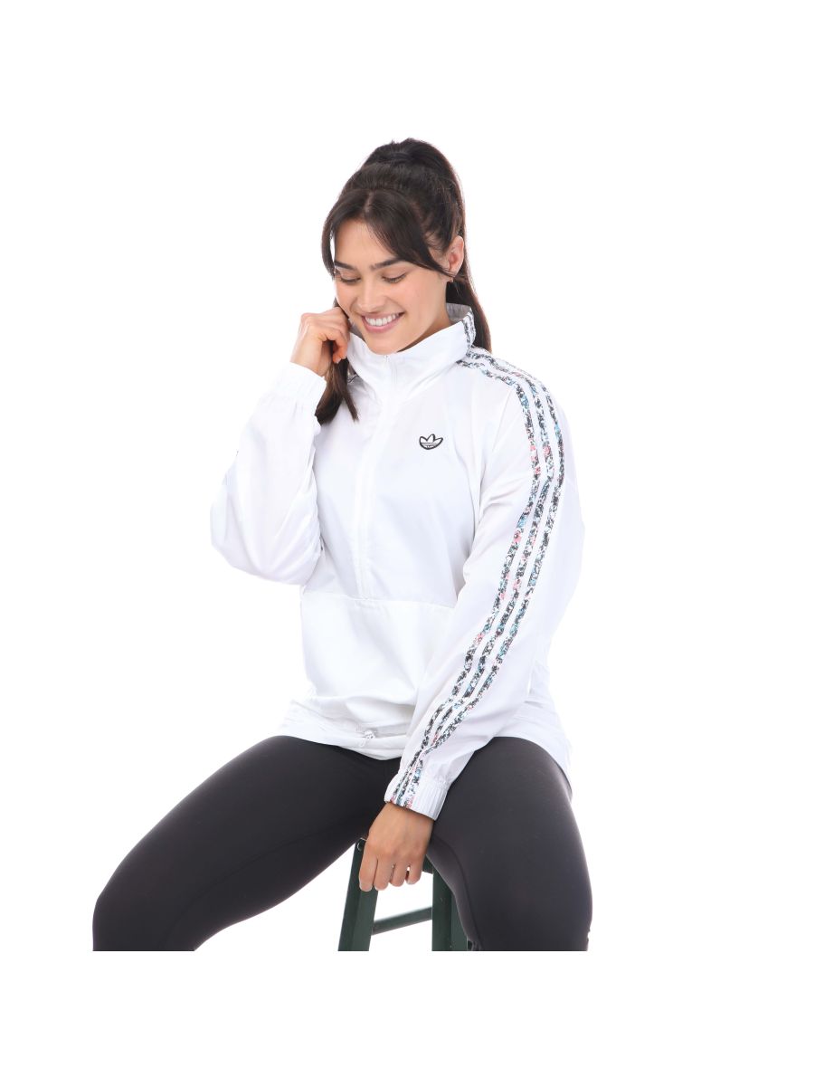 Women's adidas Originals Adicolor Half Zip Winbreaker Jacket in White - 3