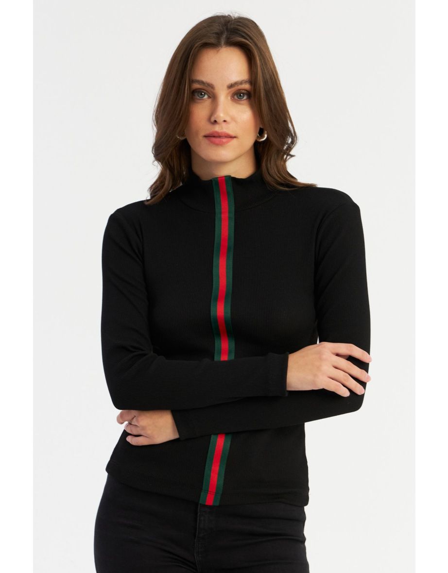 Women's Black Stripe Banded Camisole Blouse