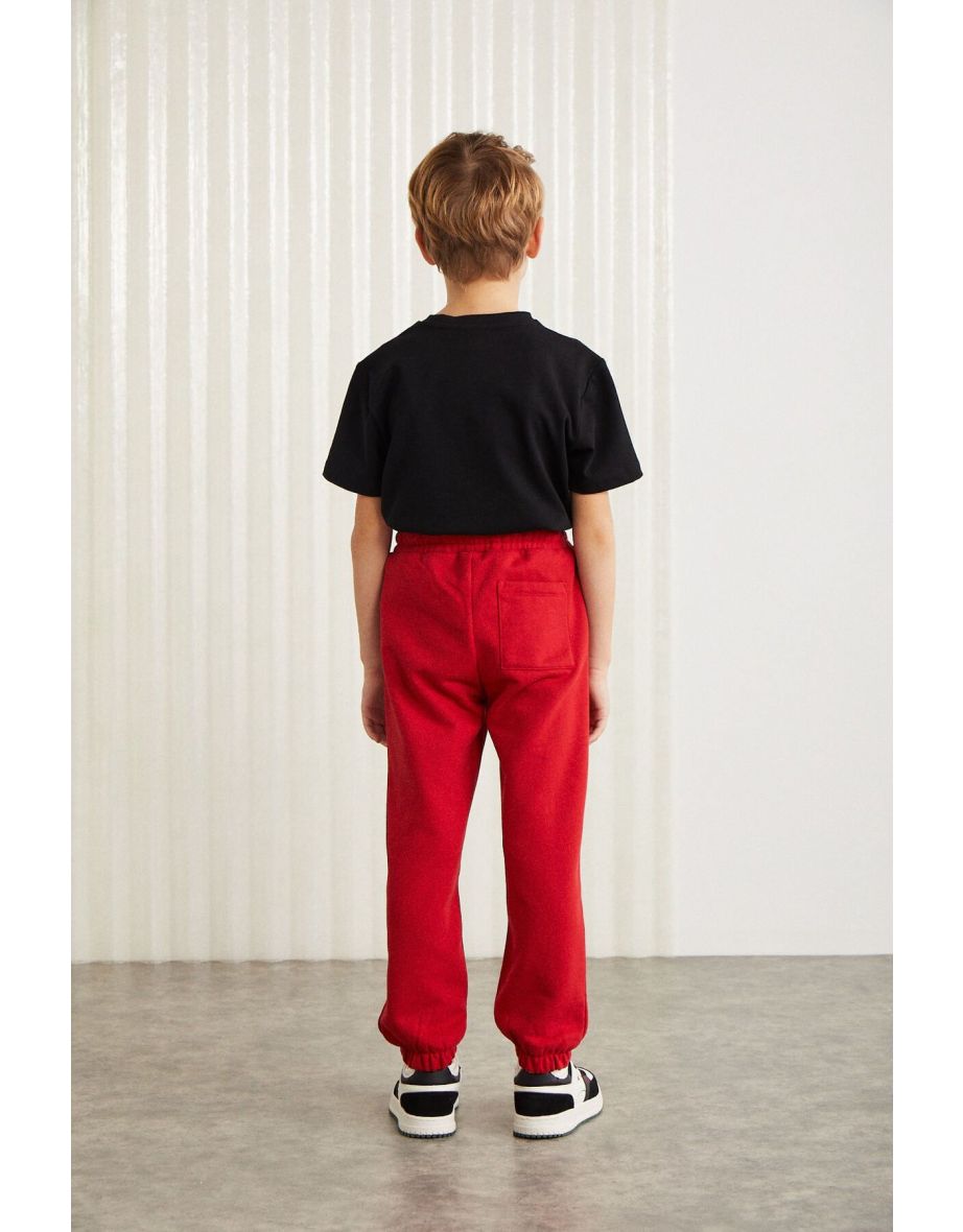 75% cotton 25% polyester ornamental label raising yarn boy jogger Red Tracksuit - 2